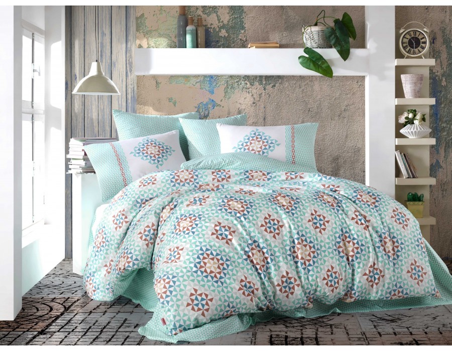 Lenjerie de pat dublu din Bumbac 100% Ranforce Crystal Turquoise
