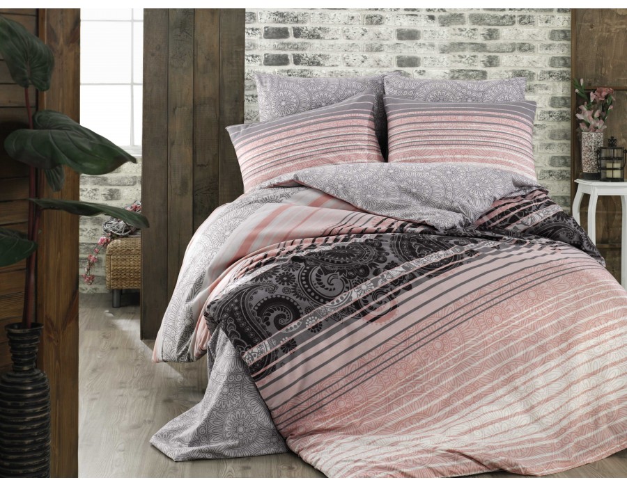Lenjerie de pat dublu din Bumbac 100% Ranforce Denisa Salmon