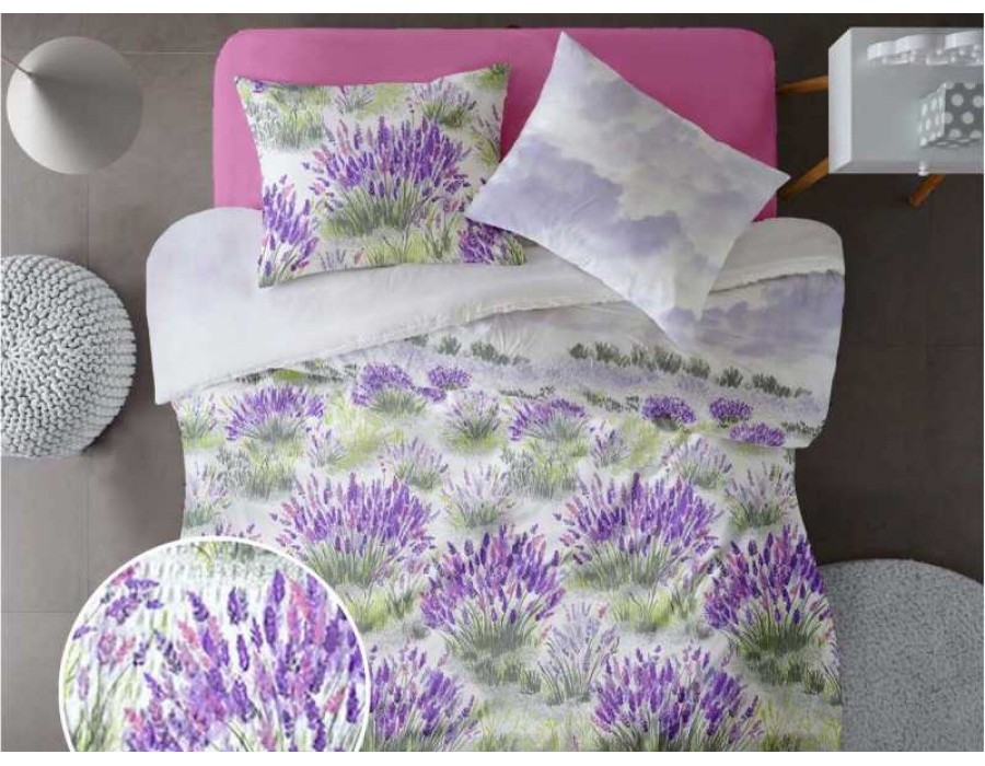 Lenjerie de pat pentru doua persoane din Bumbac 100% Creponat Lavender - 4 piese